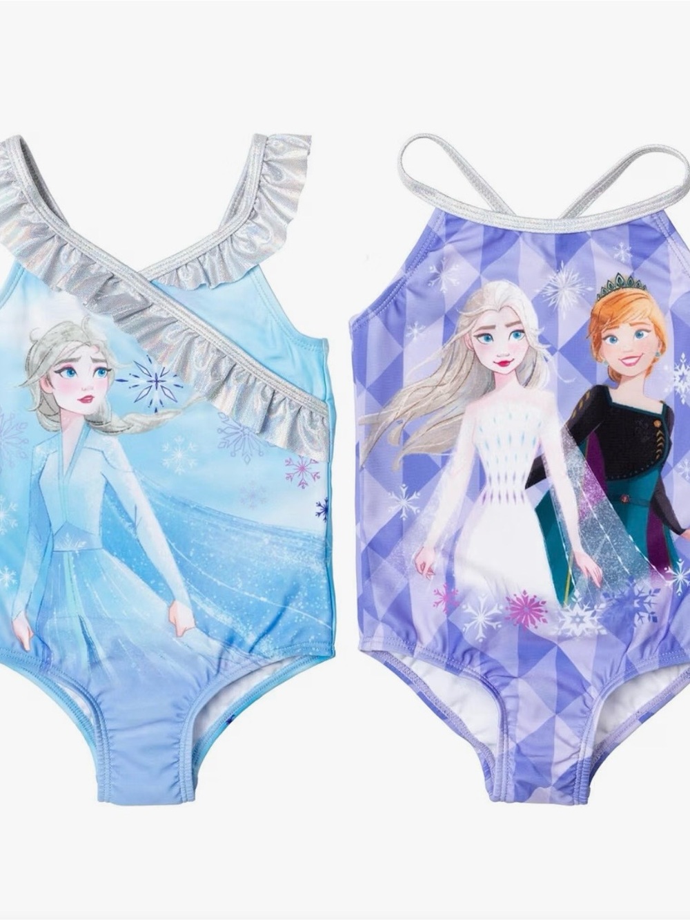 Girls' Disney Frozen Character One-Piece Swimsuits - Blue & Purple
